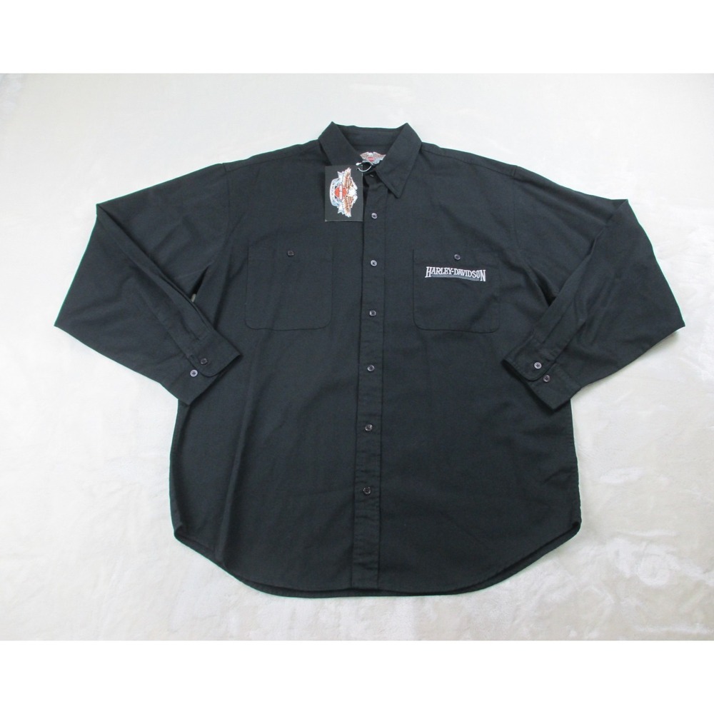 NWT VINTAGE Harley Davidson Shirt Mens Extra Large Black Button Up Motorcycle*
